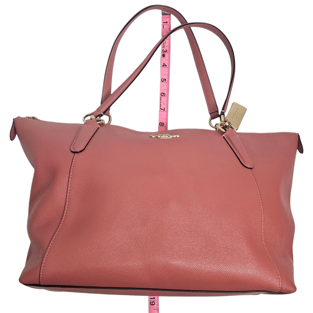 Coach Ava Pink Red Crossgrain Leather Tote with Gold Accents - Picture 9 of 9